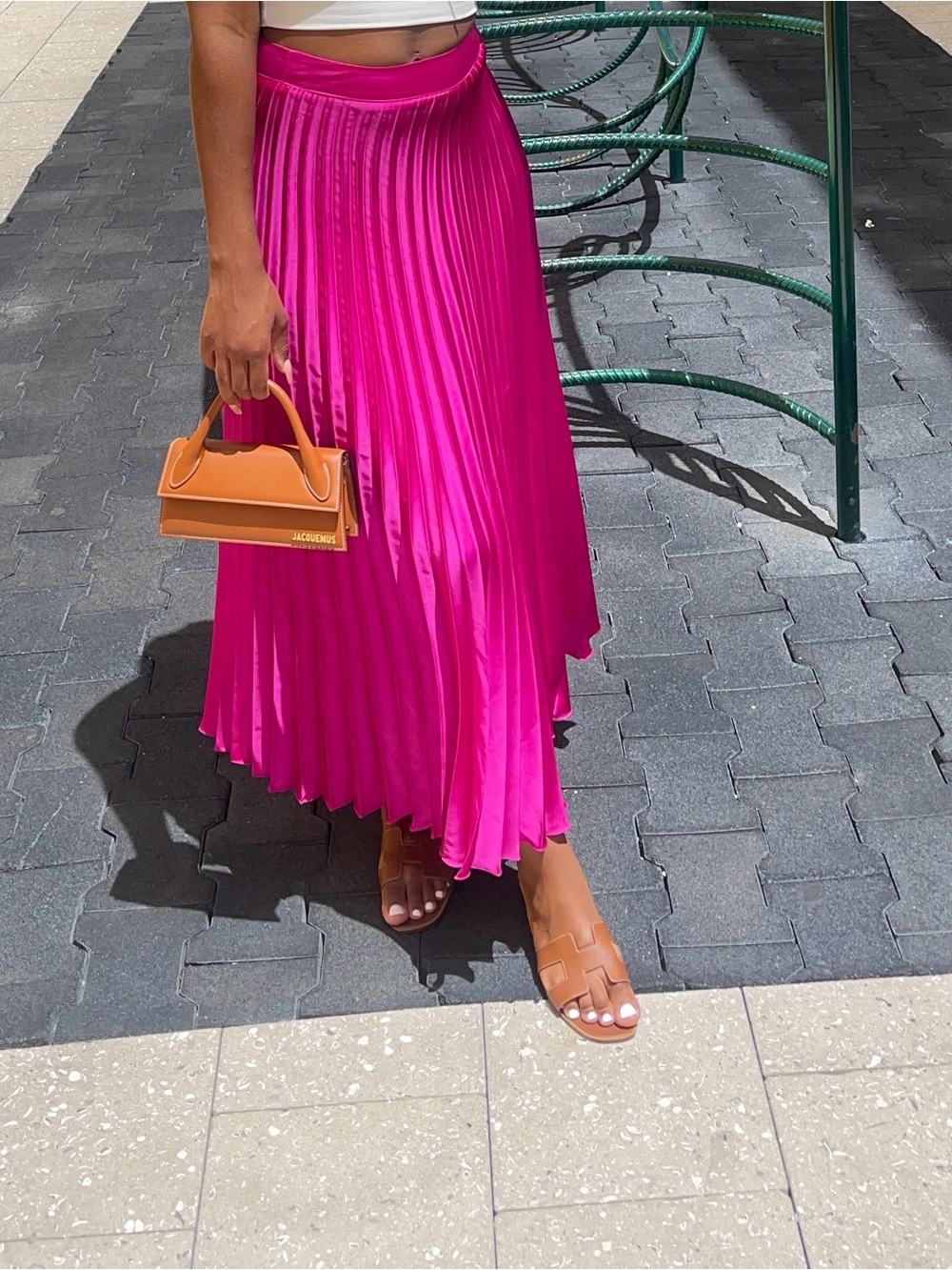 Zara Hot Pink Pleated Midi Skirt